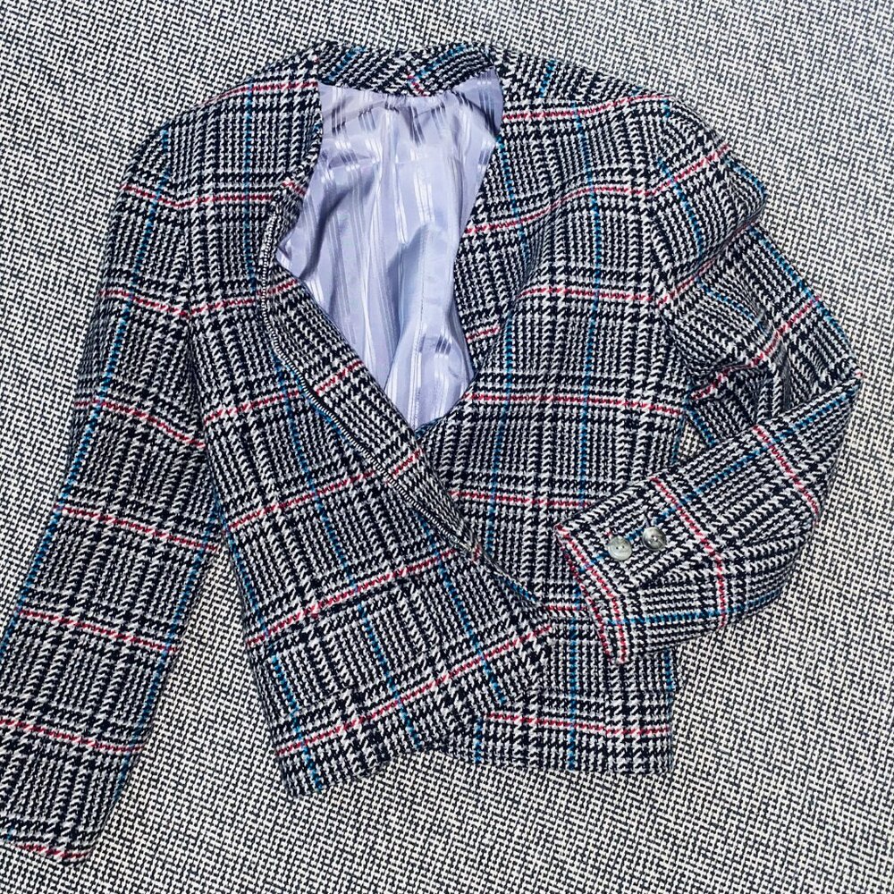 Vintage 80s French Design Cropped Tweed Blazer Jacket, ie Carolina Herrera Small